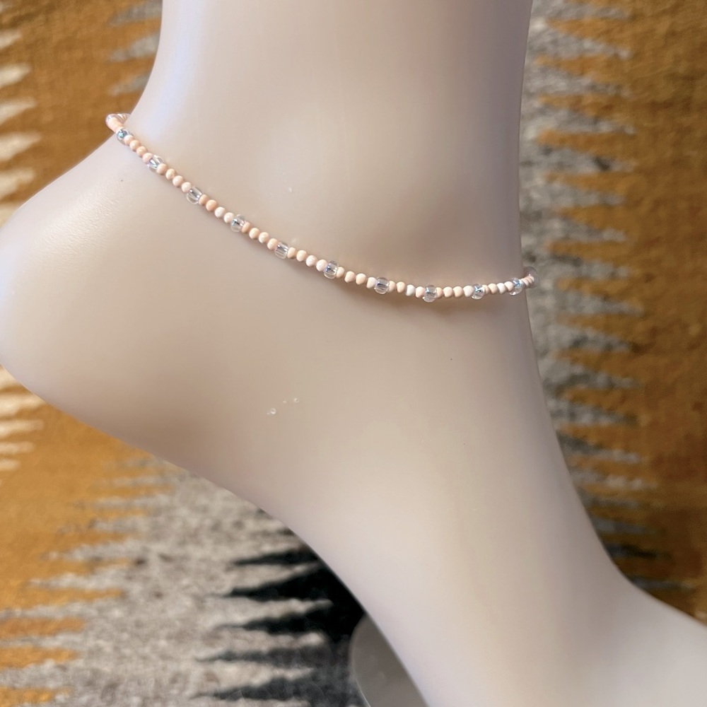 9” Pink Shell & Clear Crystal Bead Anklet
